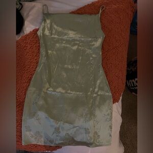 green satin mini dress